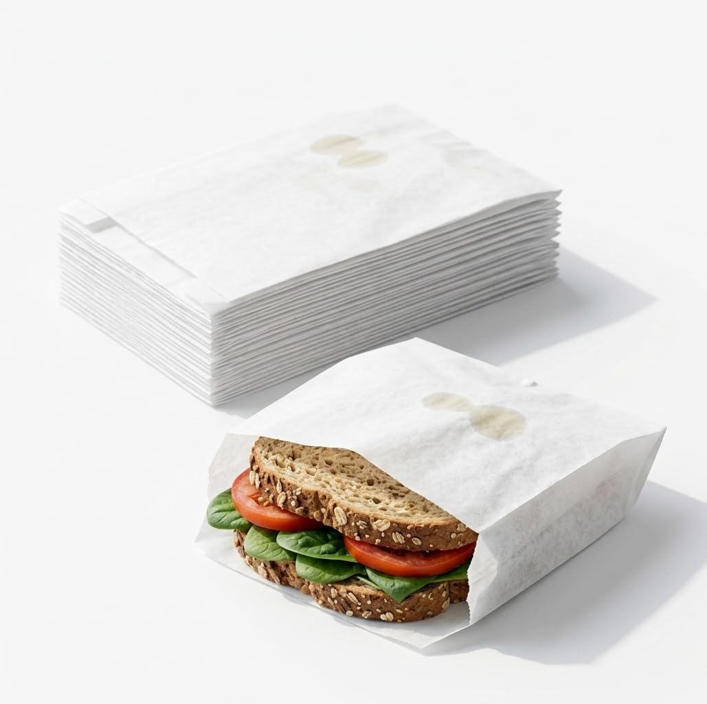 Greaseproof Paper Food Bags – White or Brown 100% Grease Resistant for Sandwiches, Bakery & Takeaway Foods