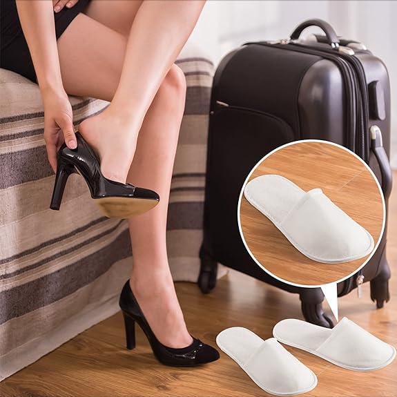 HOT BARGAINS Pack of 30 (15 Pairs) White Towelling Hotel Slippers with Closed Toe Terry Type Spa Slippers