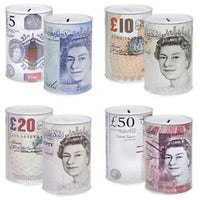 HOT BARGAINS 2 X Sterling Money Tin 16cm X 12cm Piggy Bank Savings Money Tin, Cash & Coin Tin with Assorted Colour (Pack of 2)