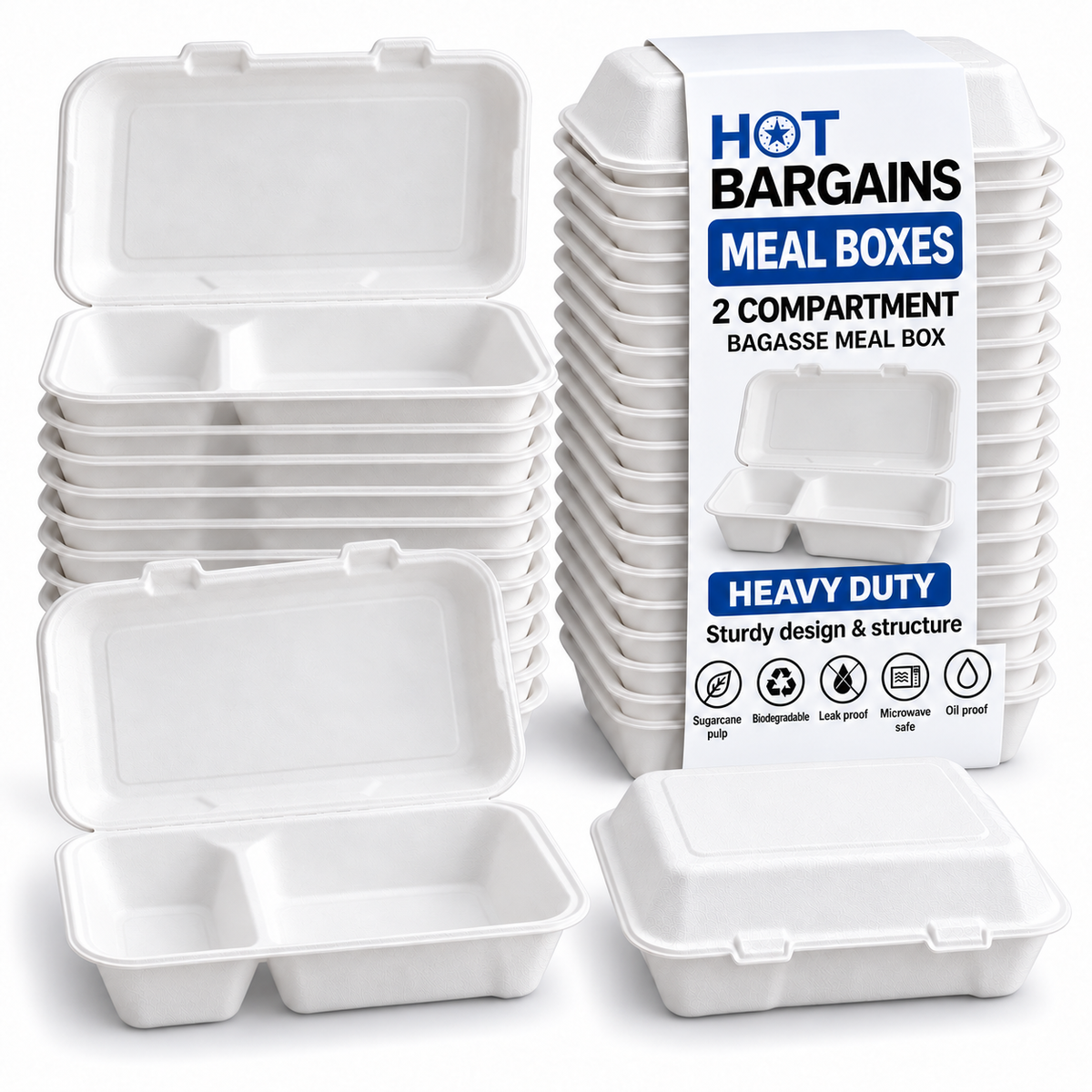 Hot Bargains — 250 x 2 Compartments Bagasse Box