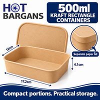Hot Bargains — 150 x 500ml Kraft Rectangular Container + Paper Lids — photo 2