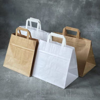 Pack of 250 Kraft Paper Bags with Flat Handles  Brown & White Colors Sizes : Small, Medium, Large, XL