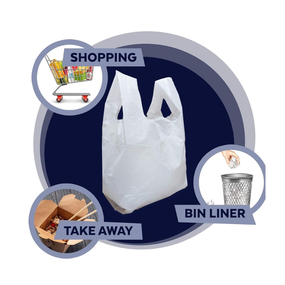 Pack of 1000 Jumbo White Vest Carrier Bags – Extra Large Size 13" x 19" x 23"