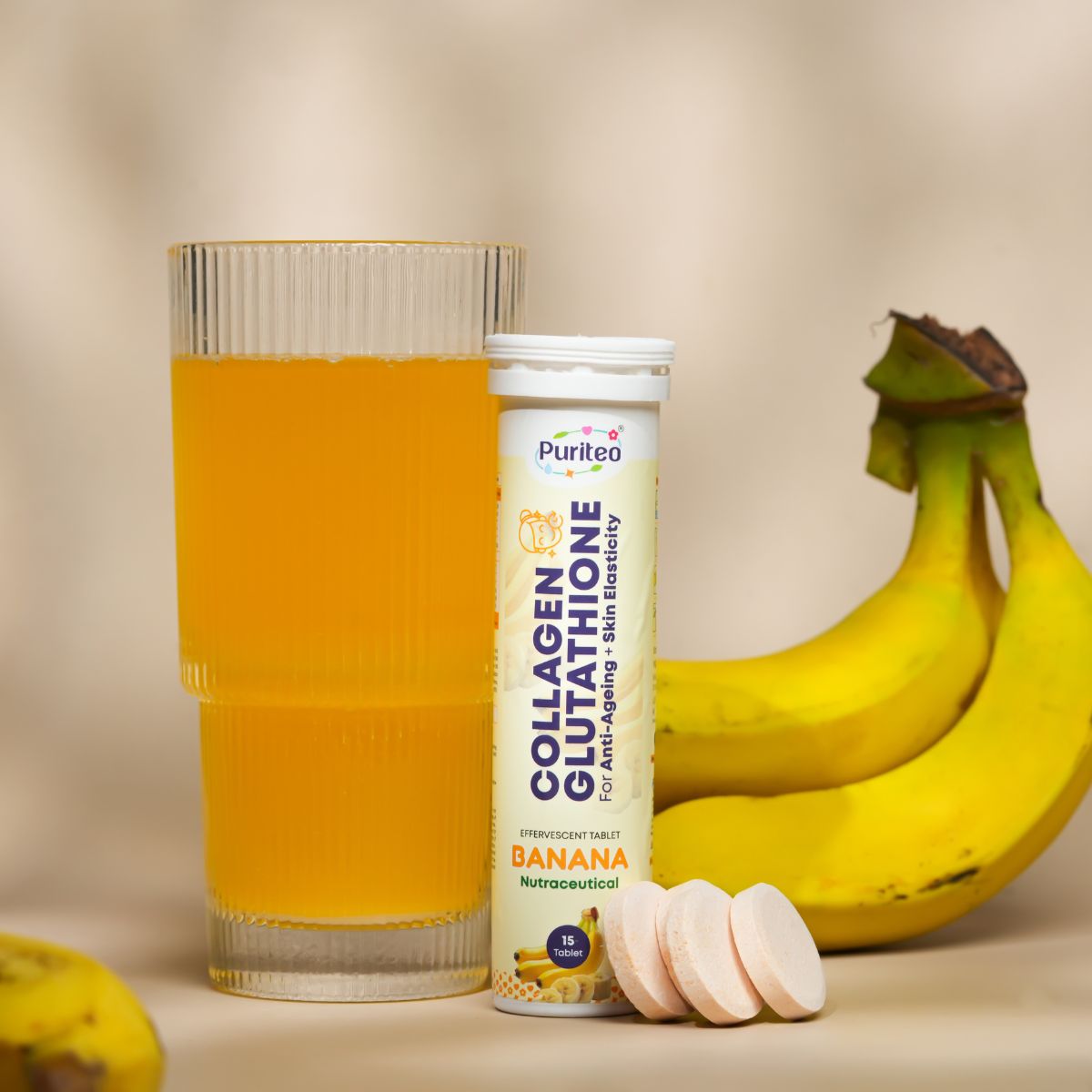 Anti-Aging Effervescent – Mango Green & Banana | 30 Tabs | Skin Elasticity & Wellness Support