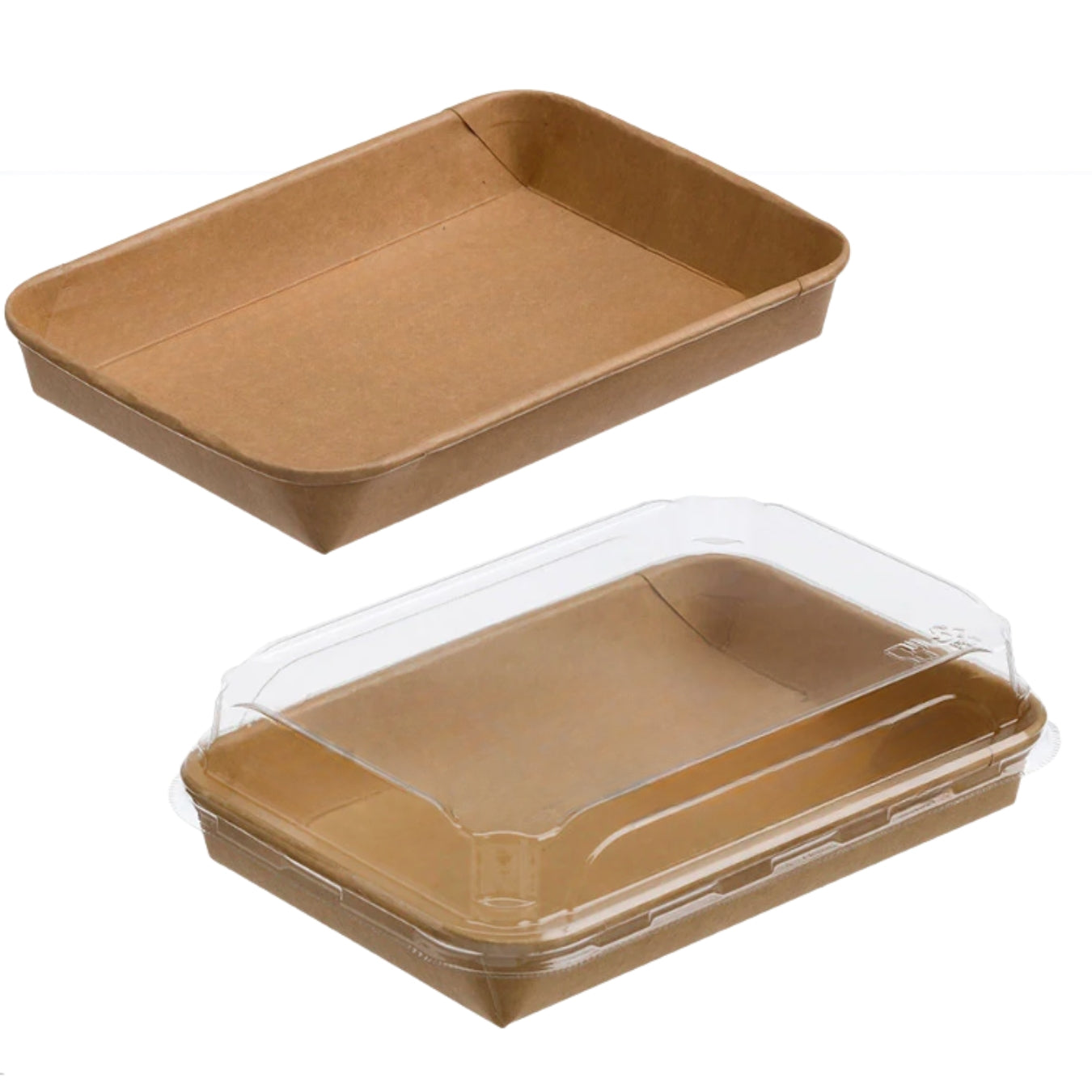 Kraft Paper Sushi Tray with Reusable Clear Lids (No.1, 2, 3, 5 and 7) | Leak-Resistant Takeaway Container for Bento Salads & Dessert Food Boxes