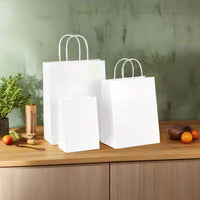 Pack of 250 Kraft Paper Bags with Twisted Handles – Brown & White – Small, Medium, Large, XL