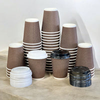Pack of 500 Disposable Chex Design Kraft Coffee Cups Size 8oz, 12oz & 16oz.