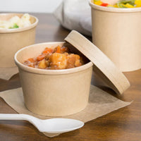 Pack of 250 Brown Kraft Soup Containers with Lids Size 8oz/ 12oz/ 16oz/ 26oz and 32oz.