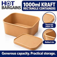 Hot Bargains — 150 x 1000ml Kraft Rectangular Container + Paper Lids — photo 2