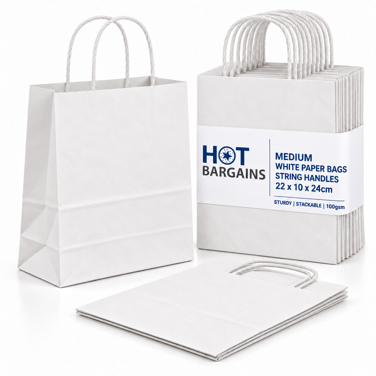 Hot Bargains — 250 X White Twisted Paper Bag - Medium