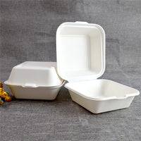 Bagasse Burger Box, 6 inch Square (152 x 152 x 78mm), Pack of 250pcs Biodegradable Takeaway Containers