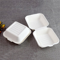 Bagasse Burger Box, 6 inch Square (152 x 152 x 78mm), Pack of 250pcs Biodegradable Takeaway Containers