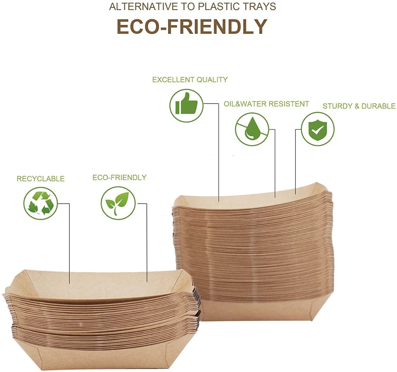 Pack of 500 Kraft Paper Boat Trays Small, Medium and Large Size Organic Coating Food Trays