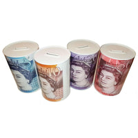 HOT BARGAINS 2 X Sterling Money Tin 16cm X 12cm Piggy Bank Savings Money Tin, Cash & Coin Tin with Assorted Colour (Pack of 2)