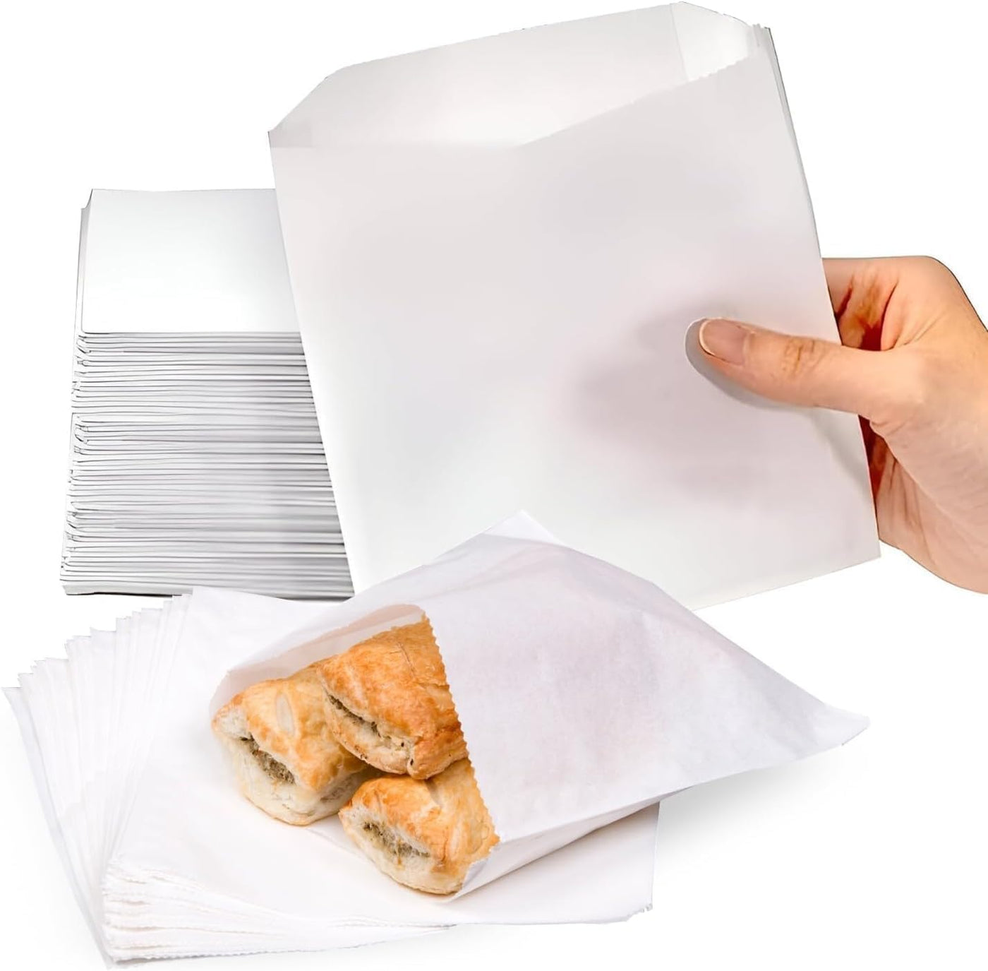 Greaseproof Paper Food Bags – White or Brown 100% Grease Resistant for Sandwiches, Bakery & Takeaway Foods