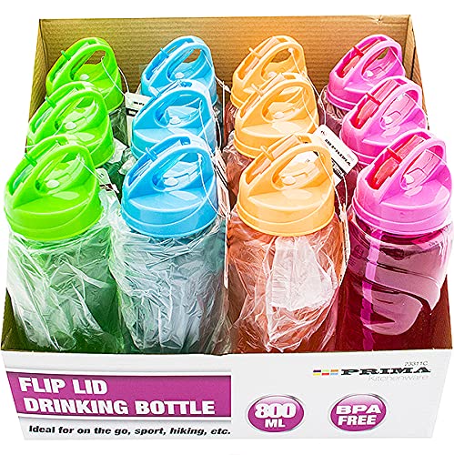 HOT BARGAINS 2 X Drinking Bottles With Flip Lids BPA Free Size 800ml Assorted Colors For Water, Juice And Other Drinks