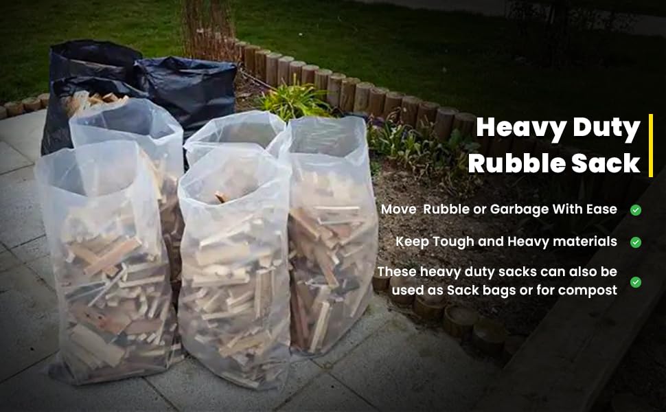 Pack of 100 Clear Rubble Sacks Heavy Duty Garden Waste Bags Size: 33" X 24".
