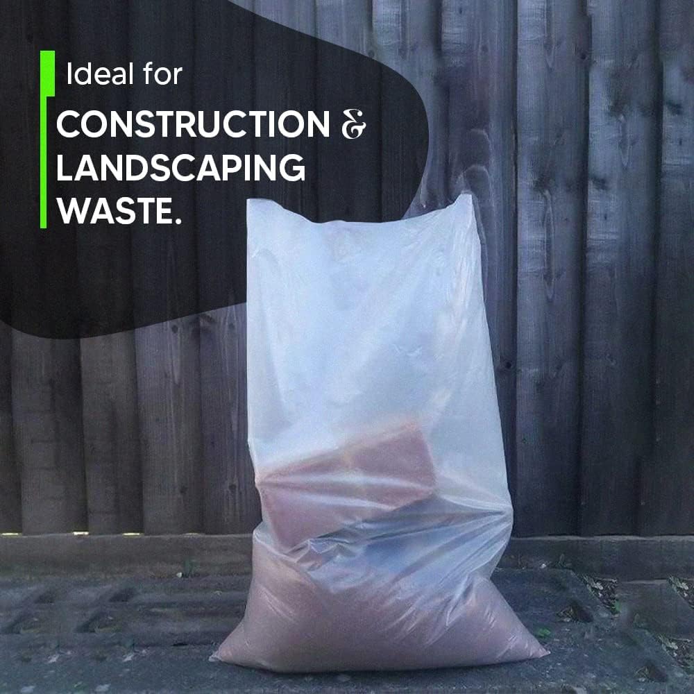 Pack of 100 Clear Rubble Sacks Heavy Duty Garden Waste Bags Size: 33" X 24".