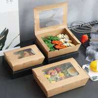 Pack of 200 Pack Kraft Paper Food Containers with Clear PET Window – Sizes: 500/700/900 & 1200ML.