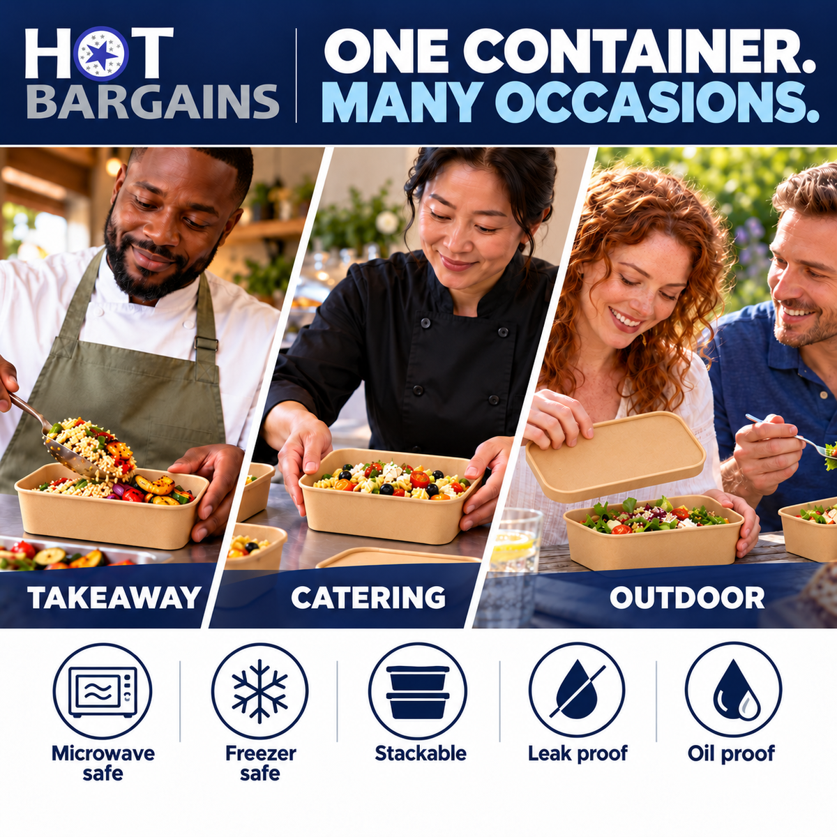 Hot Bargains — 150 x 650ml Kraft Rectangular Container + Paper Lids — photo 7