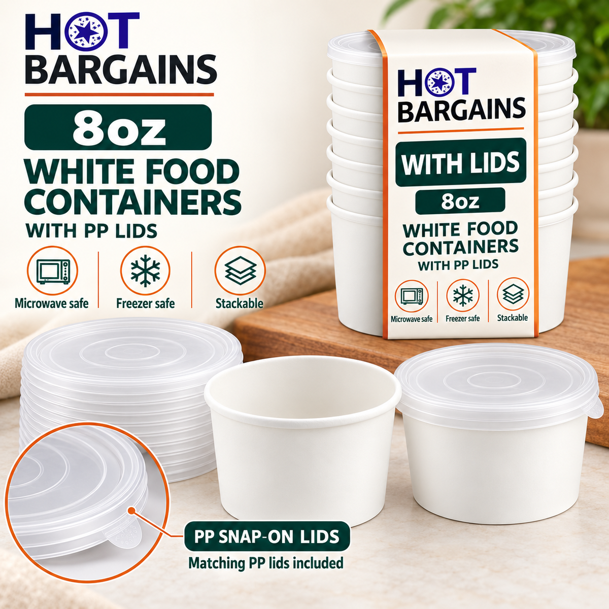 Hot Bargains — 250 x 8oz White Soup Cups + PP Lids — photo 2
