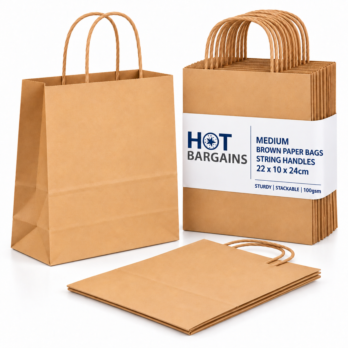 Hot Bargains — 250 X Brown Twisted Paper Bag - Medium