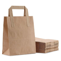 Pack of 250 Kraft Paper Bags with Flat Handles  Brown & White Colors Sizes : Small, Medium, Large, XL