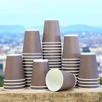 Pack of 500 Disposable Chex Design Kraft Coffee Cups Size 8oz, 12oz & 16oz.
