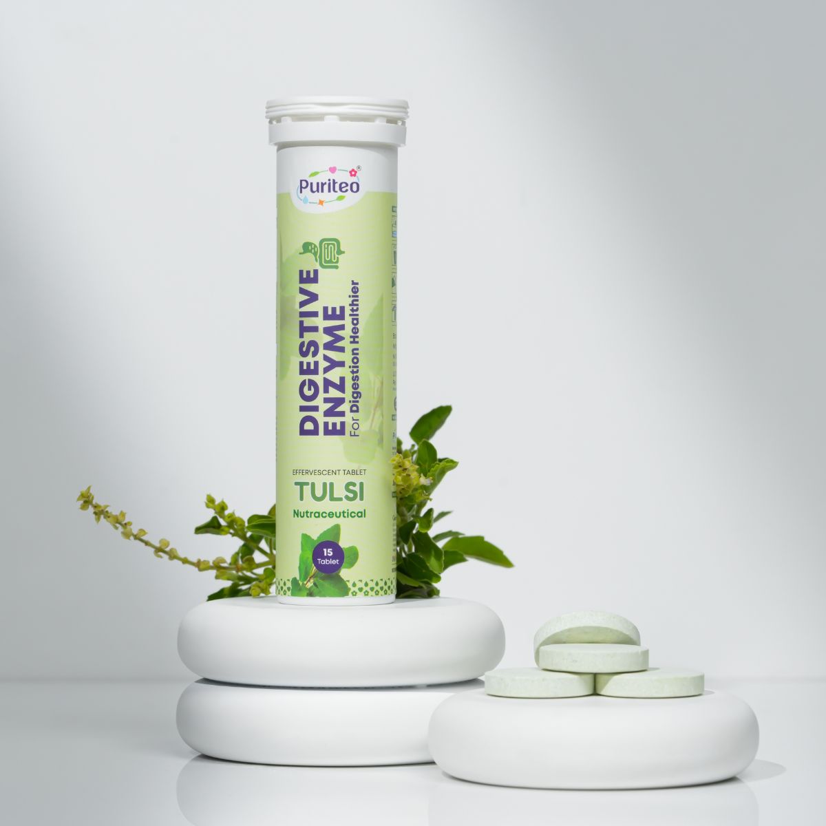 Digestive Enzyme Effervescent – Holy Basil & Green Lemon | 30 Tabs | Digestion & Gut Health Support