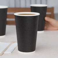 Pack of 500 Triple Wall Black Kraft Coffee Cups Size 8oz, 12oz & 16oz.