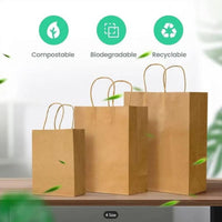 Pack of 250 Kraft Paper Bags with Twisted Handles – Brown & White – Small, Medium, Large, XL
