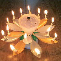 Musical Lotus Flower Birthday Candle – Rotating Candle with Music & Petal Opening
