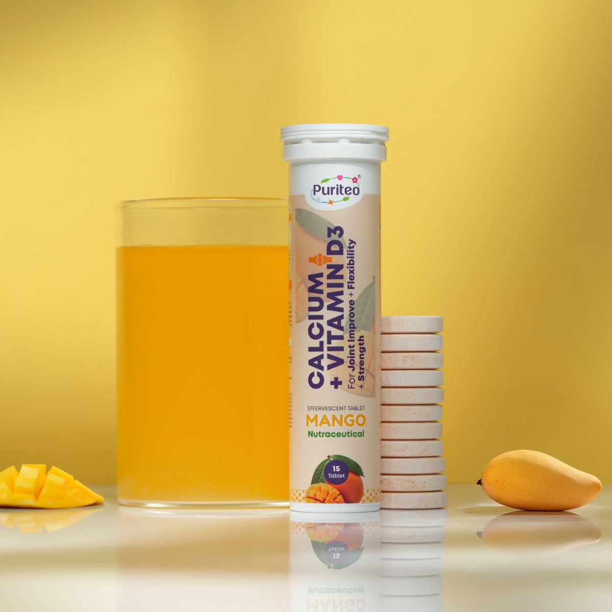 Calcium & Vitamin D3 Effervescent – Strawberry & Mango | 30 Tabs | Joint Support & Bone Strength