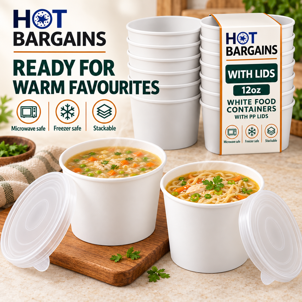 Hot Bargains — 250 x 12oz White Soup Cups + PP Lids — photo 3