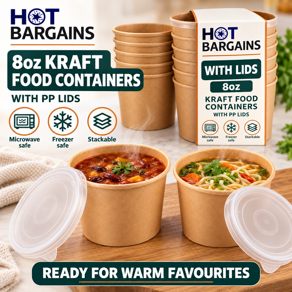 Hot Bargains — 250 x 8oz Brown Soup Cups + PP Lids — photo 3