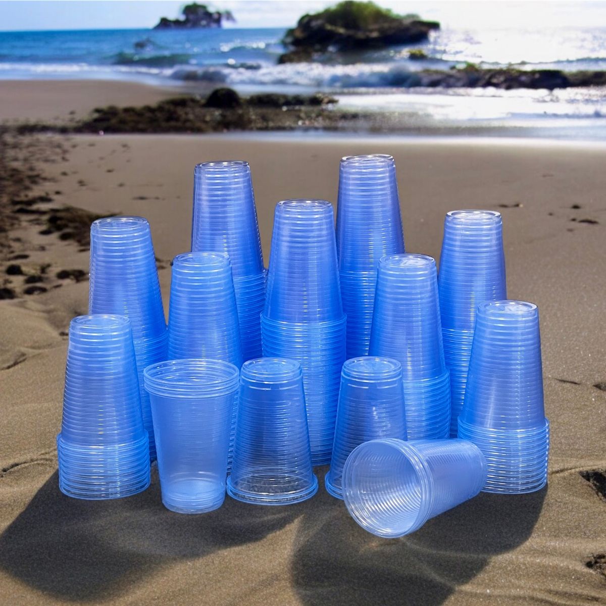 7oz Plastic Water Cups in Different Colours - Clear, White & Blue. - Pack of 1000 / 3000
