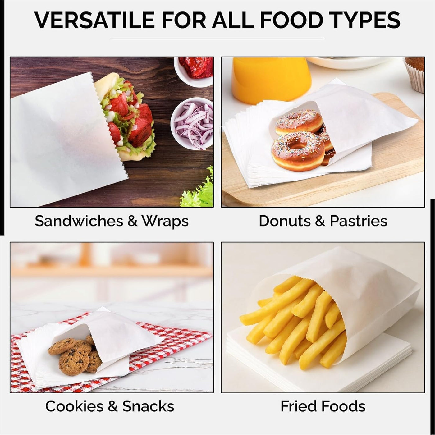 Greaseproof Paper Food Bags – White or Brown 100% Grease Resistant for Sandwiches, Bakery & Takeaway Foods
