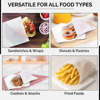 Greaseproof Paper Food Bags – White or Brown 100% Grease Resistant for Sandwiches, Bakery & Takeaway Foods