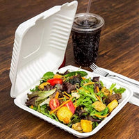 200 Pack Bagasse Meal Box, 9 x 9 inch, Single Compartments (1-CP), Biodegradable Clamshell Containers