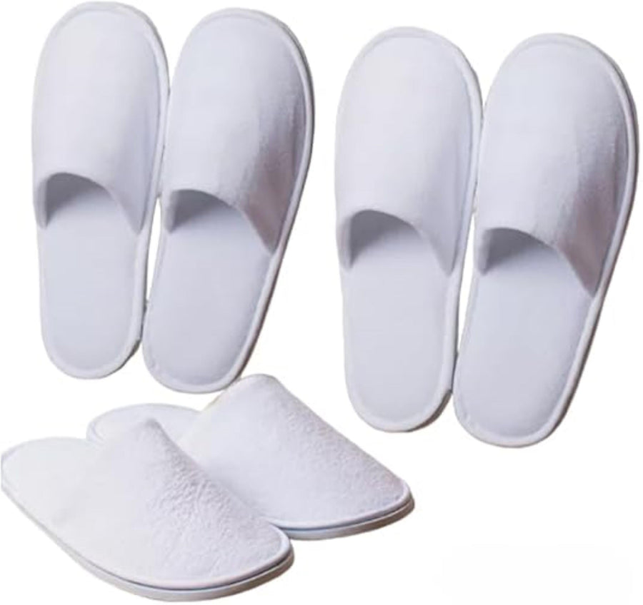 HOT BARGAINS Pack of 30 (15 Pairs) White Towelling Hotel Slippers with Closed Toe Terry Type Spa Slippers