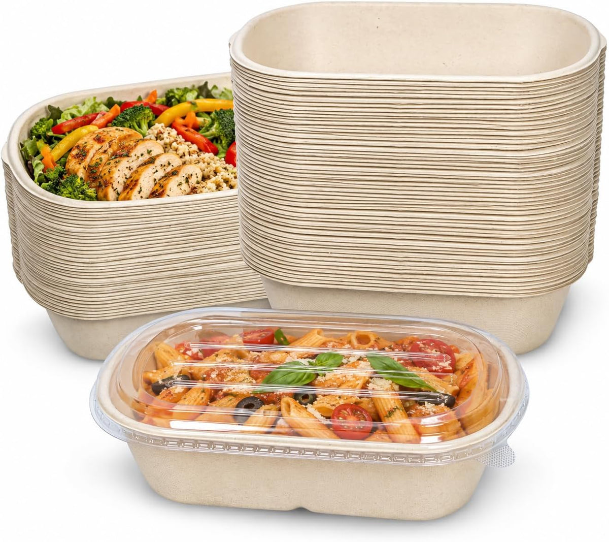 500pcs Chipotle Style Paper Bowls with Lids for Lunch Takeaway and Meal Prep