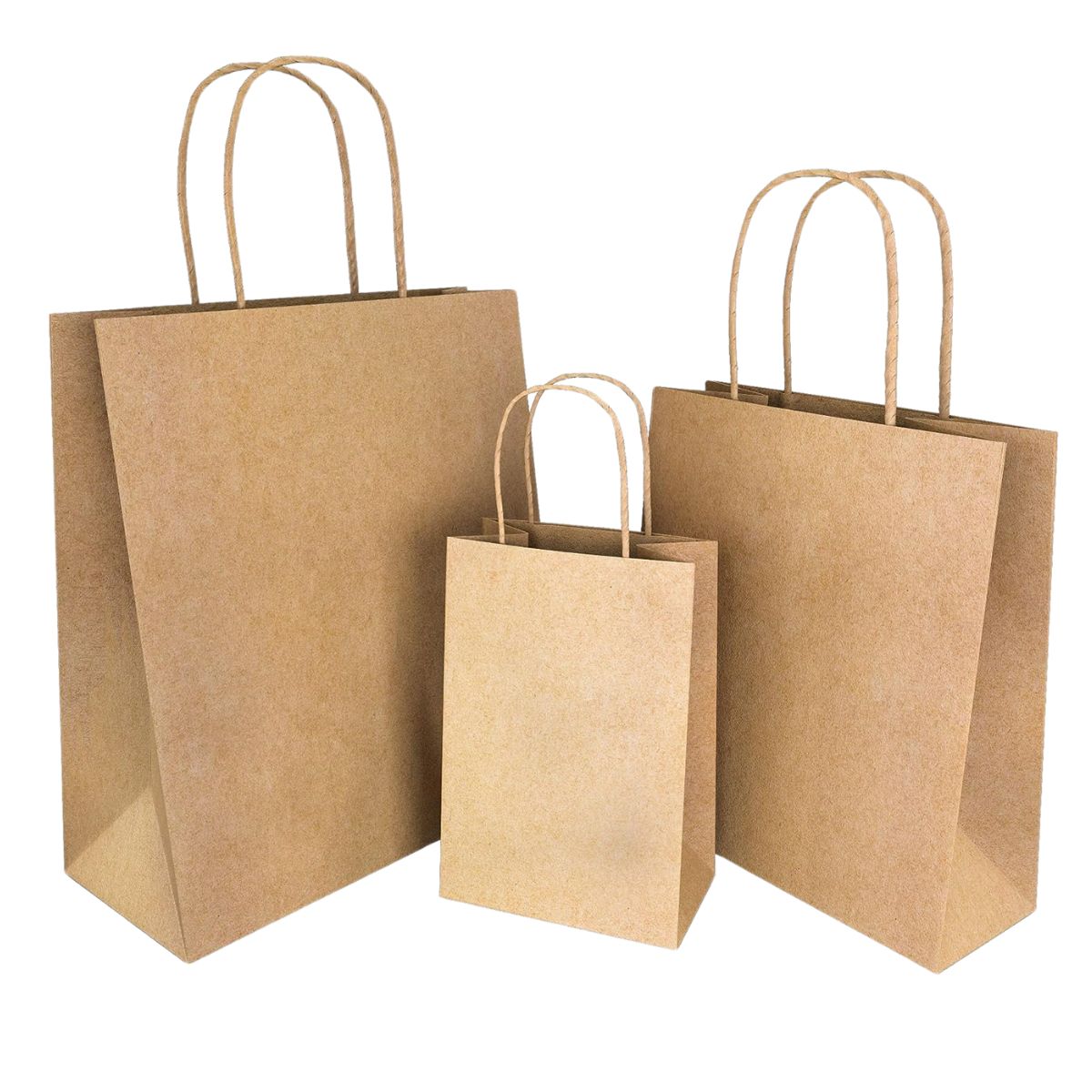 Pack of 250 Kraft Paper Bags with Twisted Handles – Brown & White – Small, Medium, Large, XL