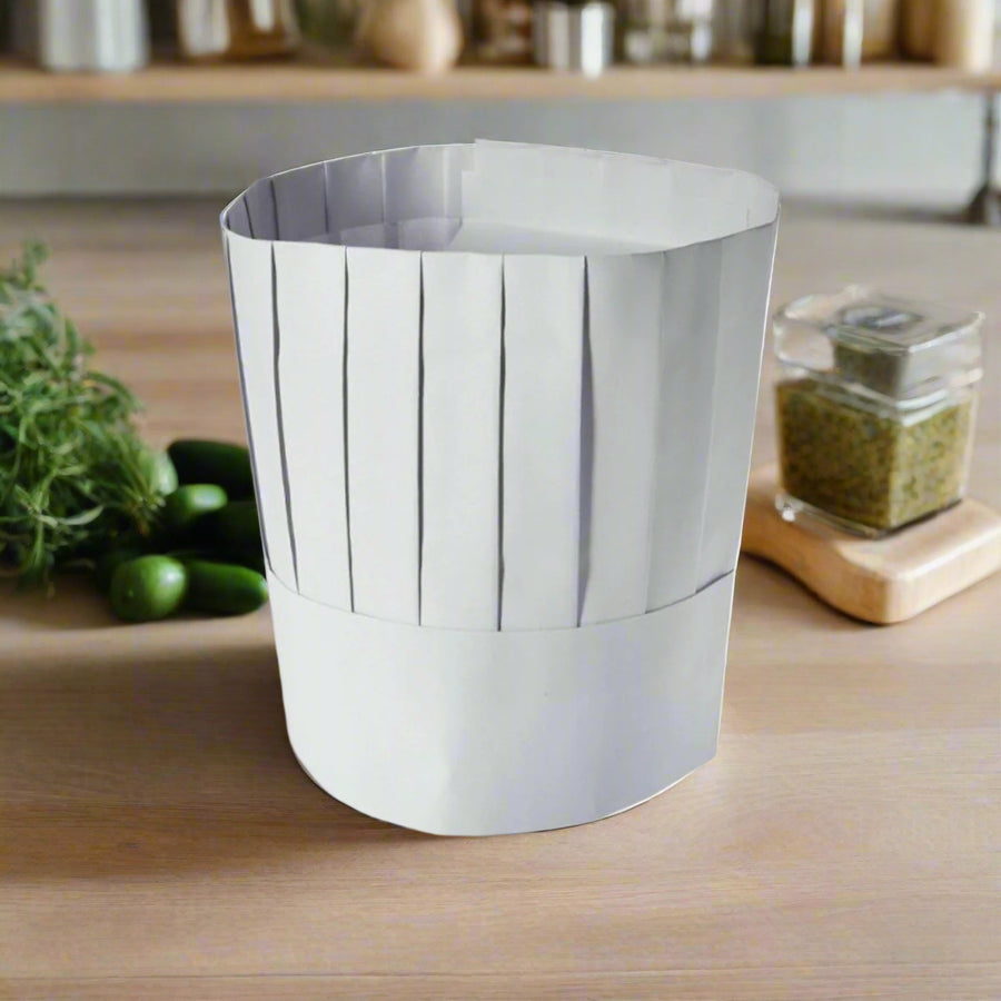 Disposable 11.5-Inch White Chef Hat – Adjustable Paper Cooking Cap – Packs of 50 / 100 / 250