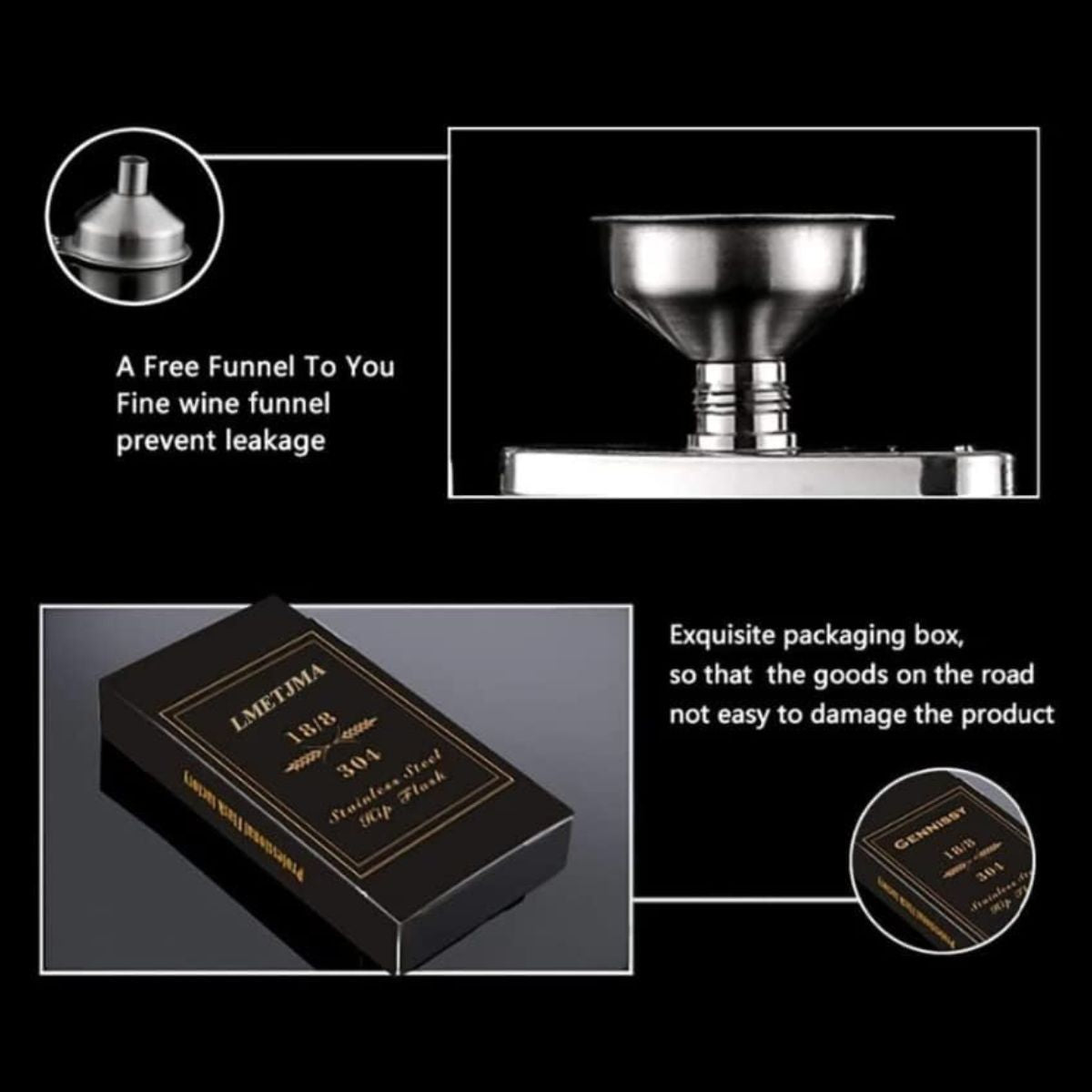 Stainless Steel Hip Flask – Leak-Proof Pocket Flask for Whisky & Spirits – Available in 1oz to 18oz Sizes