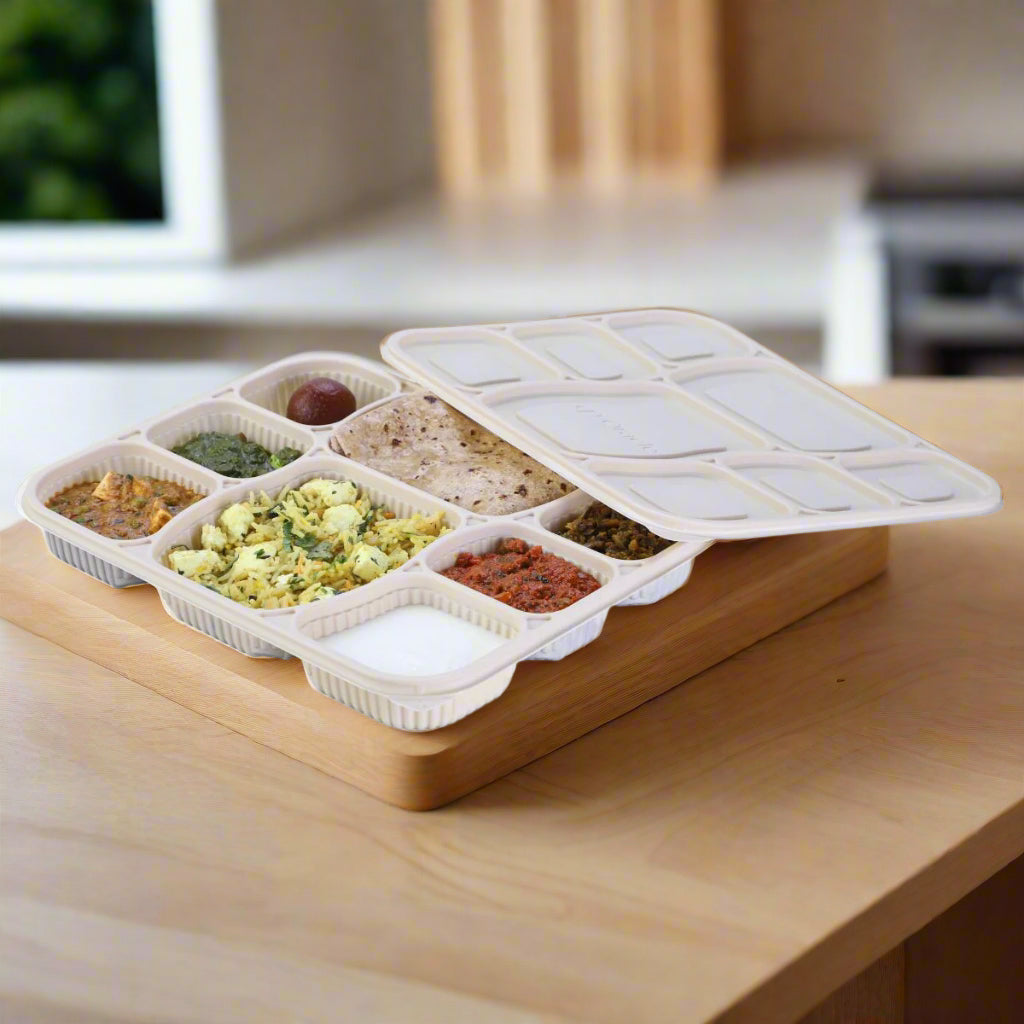 Pack of 200 Corn-Starch Rectangular Food Meal Box with Lids BPA-Free Biodegradable Microwave & Freezer