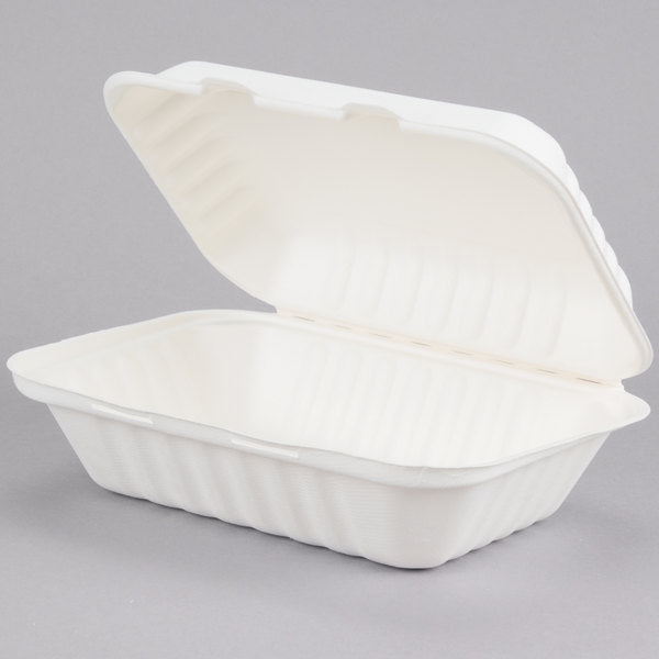 Pack of 250 Bagasse Takeaway Container 9 x 6 inch Single Compartment Food Box, Biodegradable Meal Box