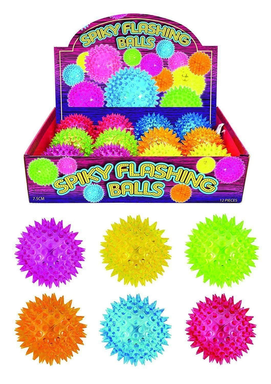 2xQuality Set of 12 Flashing Spike Ball Spikey Massage Bounce Light & Sound Sensory Stress.