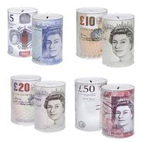 HOT BARGAINS 2 X Sterling Money Tin 16cm X 12cm Piggy Bank Savings Money Tin, Cash & Coin Tin with Assorted Colour (Pack of 2)