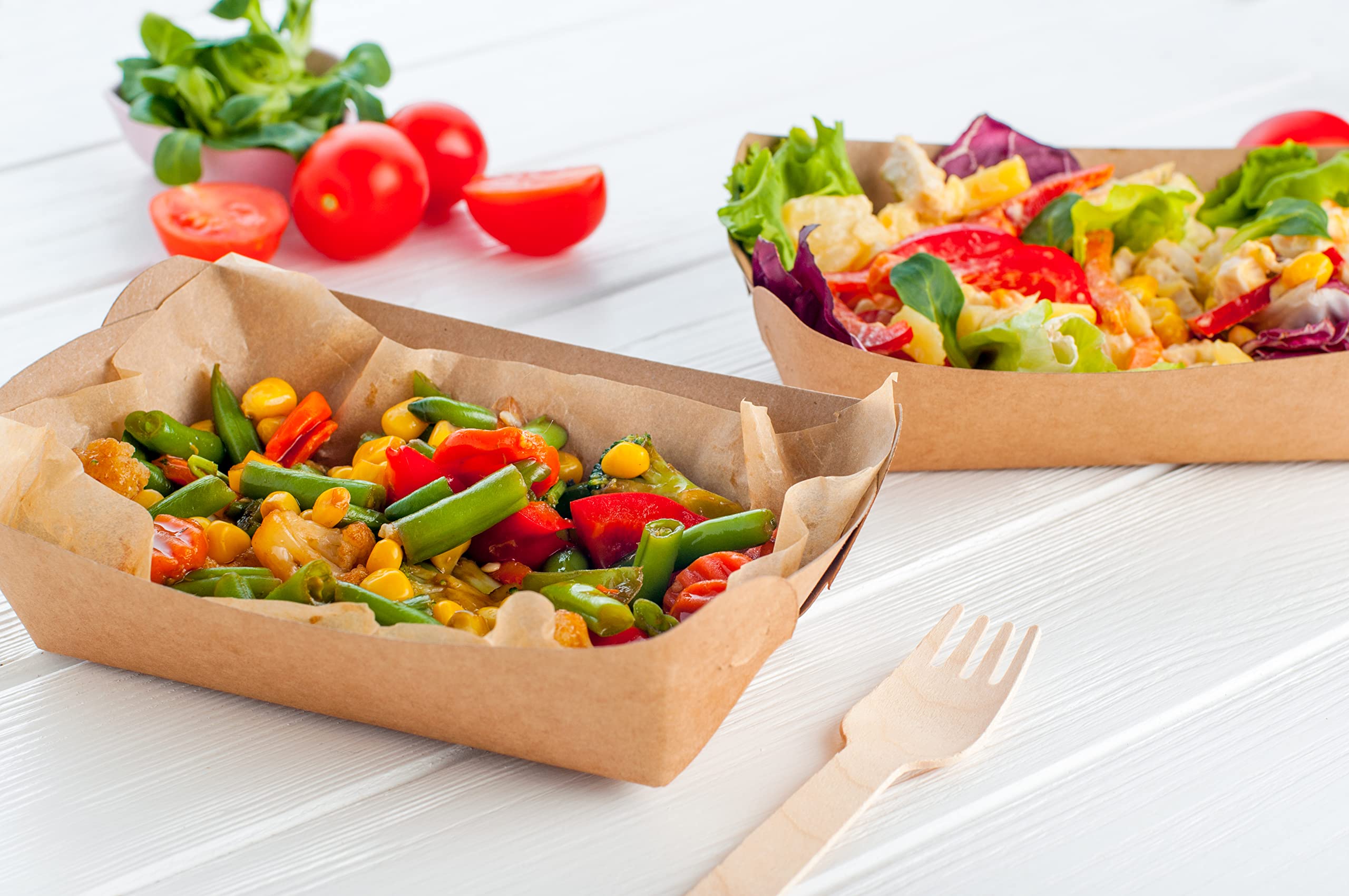 Pack of 500 Kraft Paper Boat Trays Small, Medium and Large Size Organic Coating Food Trays