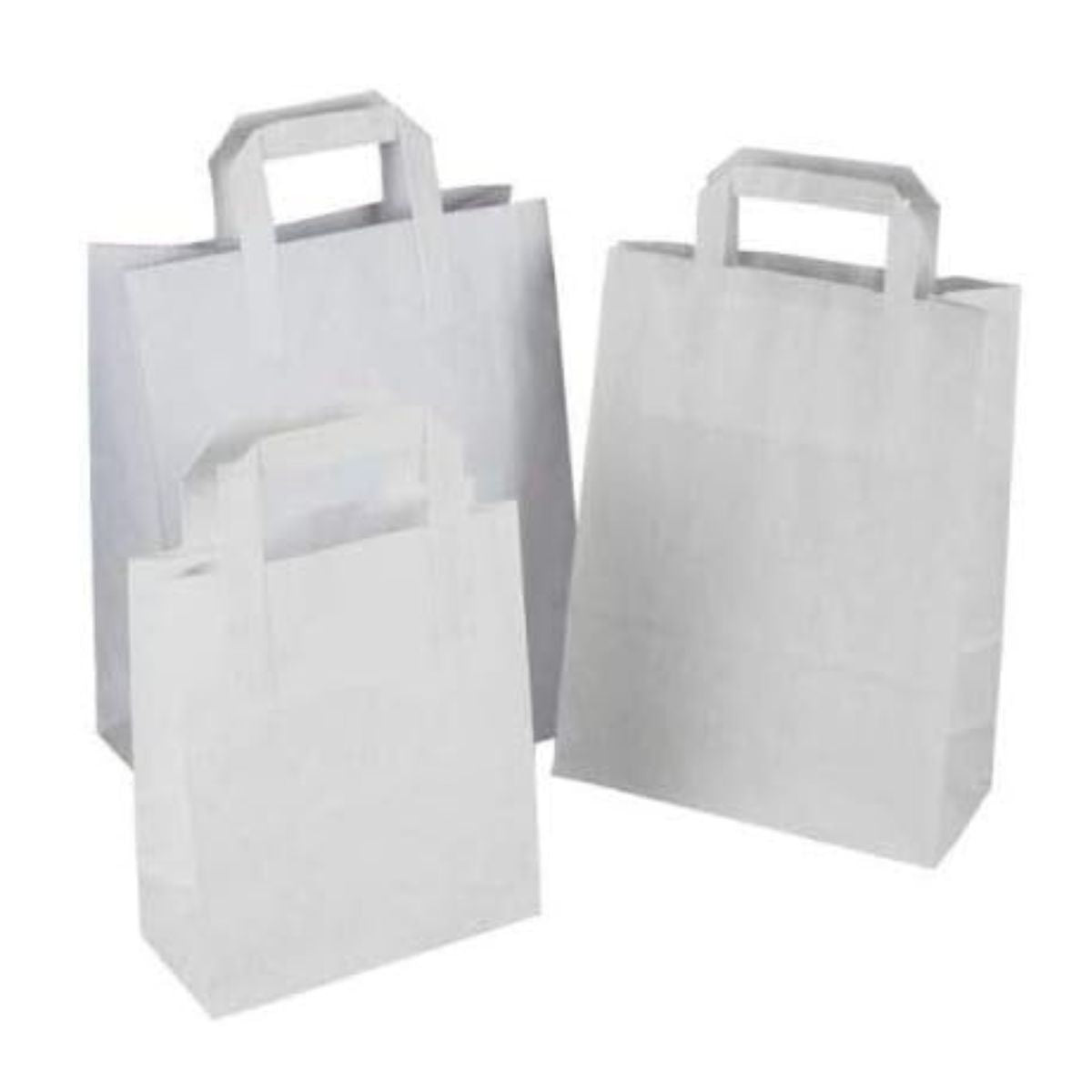 Pack of 250 Kraft Paper Bags with Flat Handles  Brown & White Colors Sizes : Small, Medium, Large, XL